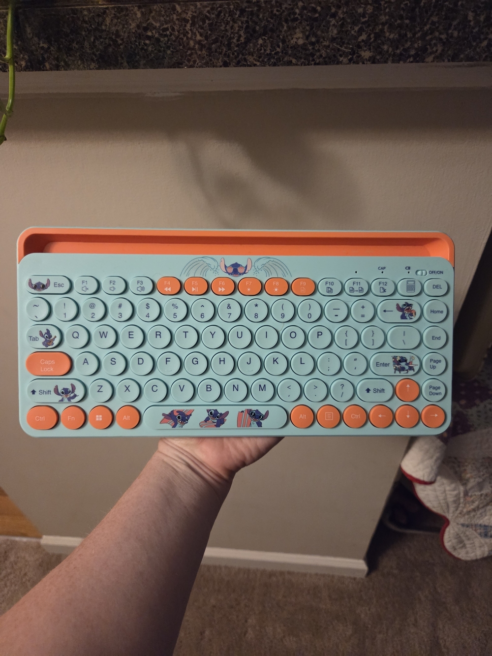Disney Stitch Wireless Keyboard Cute Turquoise & Salmon Nwot